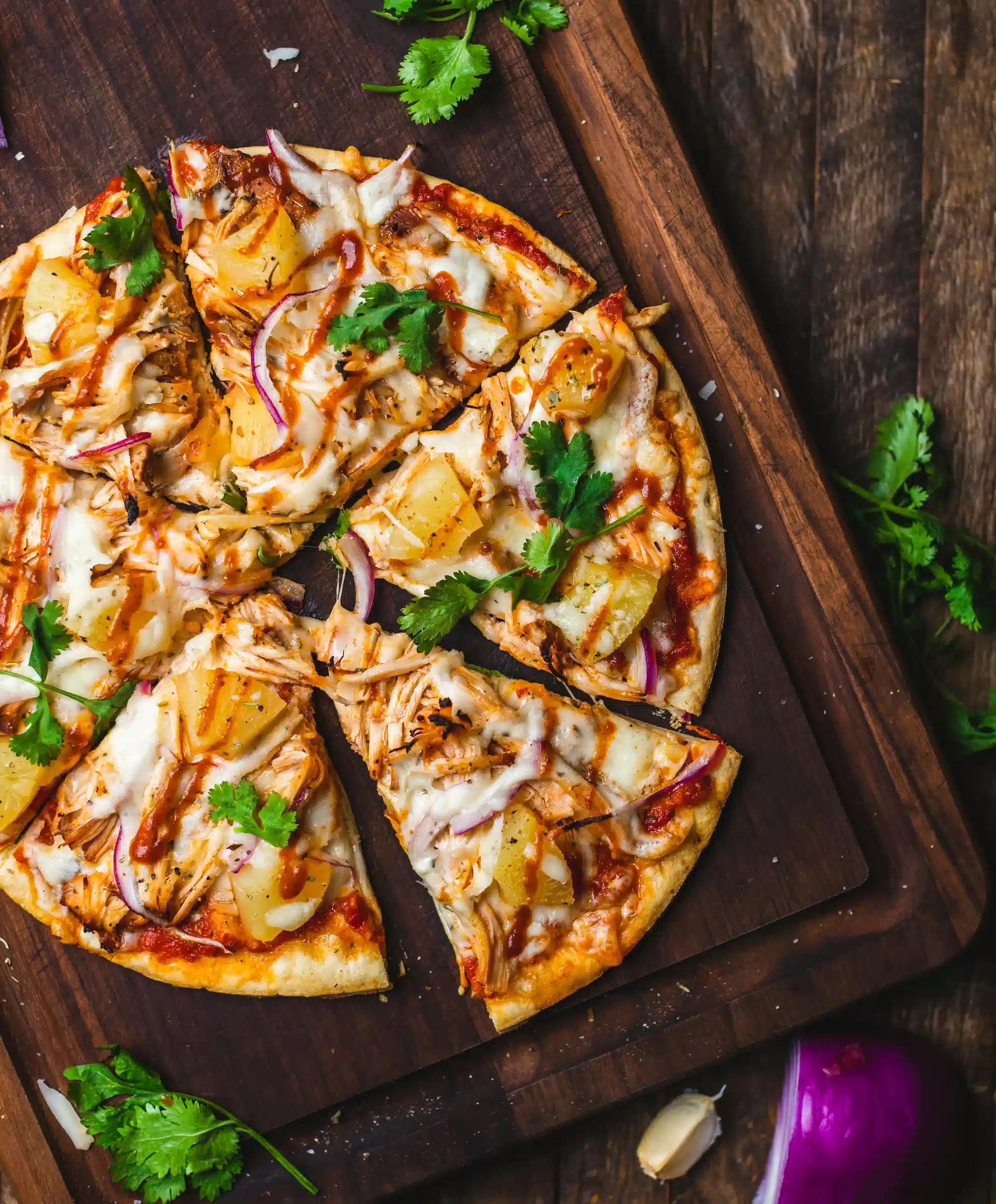 Delicious pizza on a kitchen table